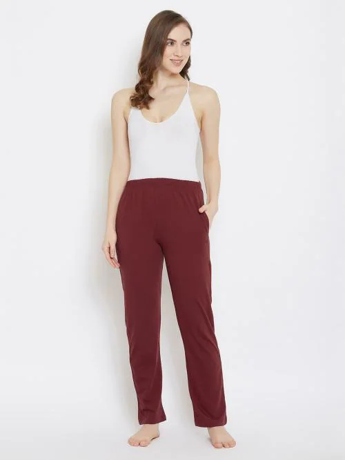 Clovia Women's Maroon Solid Cotton Single Pyjama