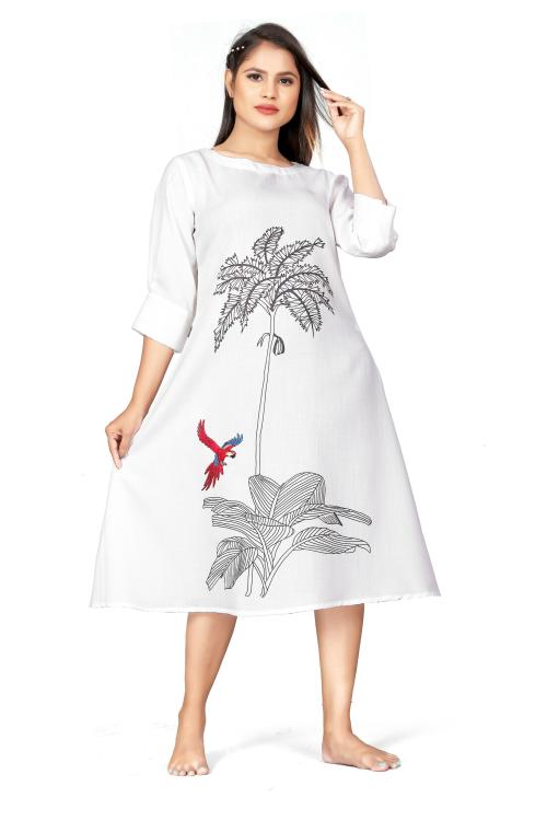 Glorious Art Rayon Digital Printed Solid White Color Regular Fit Kurti for Girls & Women