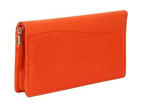 Sukeshcraft Orange Polyurethane Cheque Book Holder for 50 Cheque Leaf, 10 Cards, Currency and Passbook