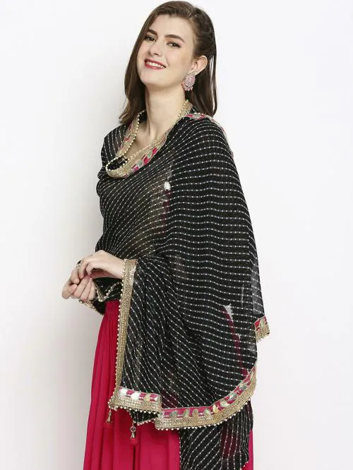 Dupatta Bazaar Women Black Embroidered Poly Georgette Dupatta