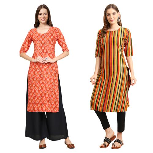 kurti for women kurti crepe kurti | kurti for women | kurti crepe kurti |ladies kurti |women kurta | Creap kurti | kurties |Ethnic Basket Women's Crepe Digital Print Straight Kurta{ Pack of 2} [ AJ-351-373-S]