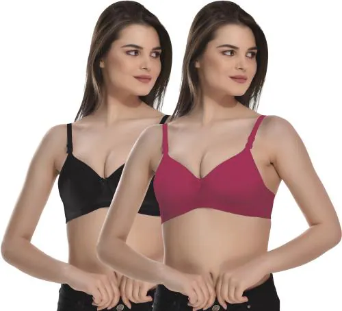 Alishan Black and Pink Cotton Blend T-Shirt Lightly Padded Bra - 34B (pack of 2)