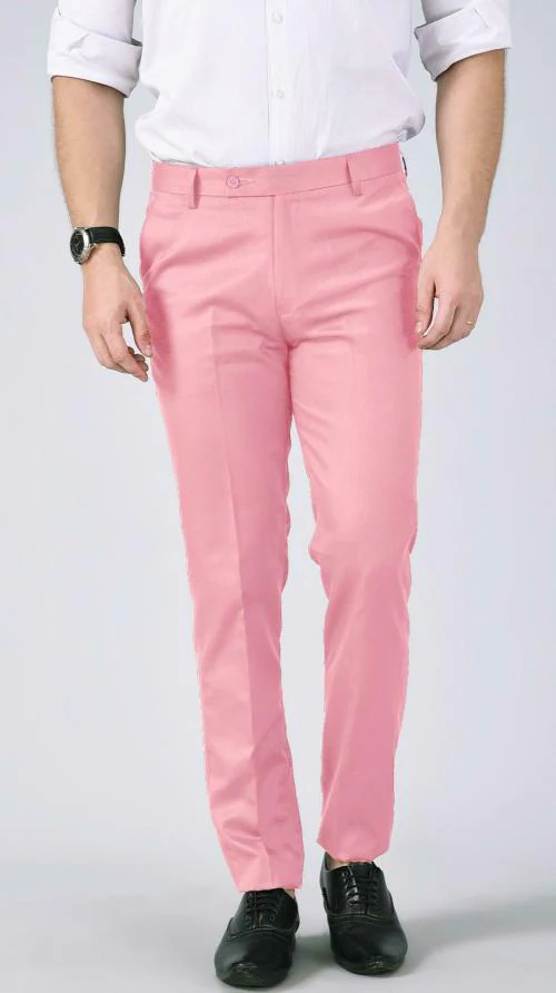 Buy AD & AV Men Pink Solid Synthetic Single Formal Trousers Online at ...