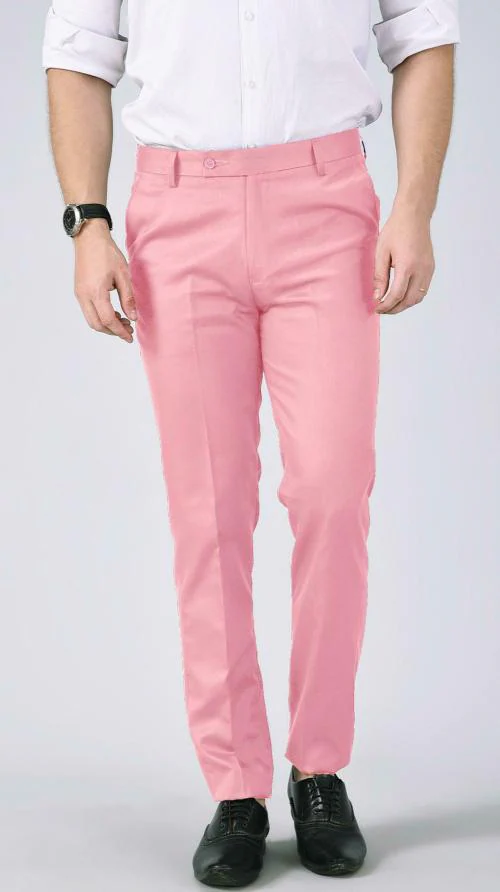 AD & AV Men Pink Solid Synthetic Single Formal Trousers