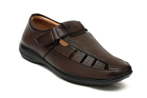 Heels County Men’ s Black Synthetic Leather Fisherman Sandals - 06 UK