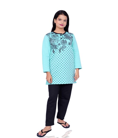 Plush Womens winter wear printed night suit (5XL-Sea Green)