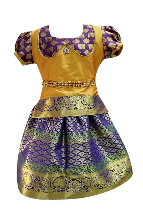 GTmax Traditional Silk Cotton Pattu Pavadai set-Ramya Pattu_Gold- 6-7 Y