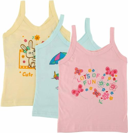 Dowin Girl's Cotton Slip (Pack of 3) (DORI_Vest_Multicolored_55 cm, 3-4 Years) Multi-Colour