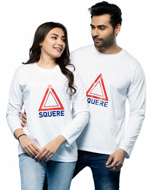 Lappen Fashion Couple's Printed T-Shirt I Cotton Round Neck Full Sleeve Tshirts I Slim Fit Tees I Trendy & Stylish Look I Pre Wedding T-Shirts I for Husband Wife - Pack of 1 (Square) M