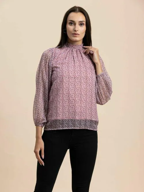 Moomaya Women's Turtle Neck Top, Long Sleeves, Formal Wear Chiffon Top