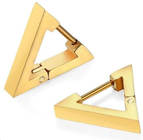 Adhvik Triangle Push-Back Earplug Buckle Press Screw Pierced Barbell Bali Clip-on Earring Gold (Unisex)