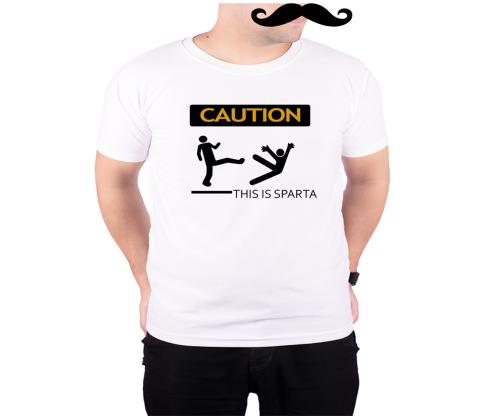 Mooch Wale Caution This Is Sparta White Quick-Dri T-shirt For Men - White, XL