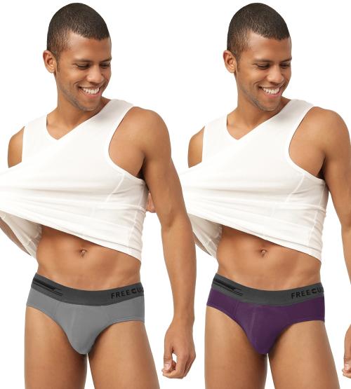 FREECULTR Men's Smoke Grey, Trippy Violet Solid Pure Modal Briefs