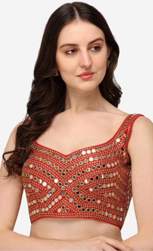 CEEYA READYMADE FULL MIRROR WORK BLOUSE_RED JioMart