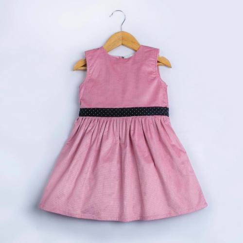 Vuja De Kids Girls Pink Corduroy Dress Frock For Winter Wear