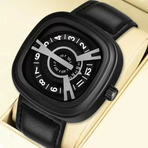 REESKY New Fancy Paidu Black Dial And Black Leather Strap Watch For Boys And Men Watch