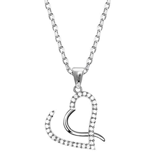 Giva Sterling Silver Studded Curl Heart Pendant With Link Chain For Women