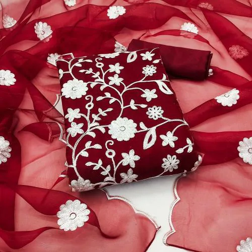 Panzora Elegant Organza Ensemble Unstitched Salwar Suit Dress Material