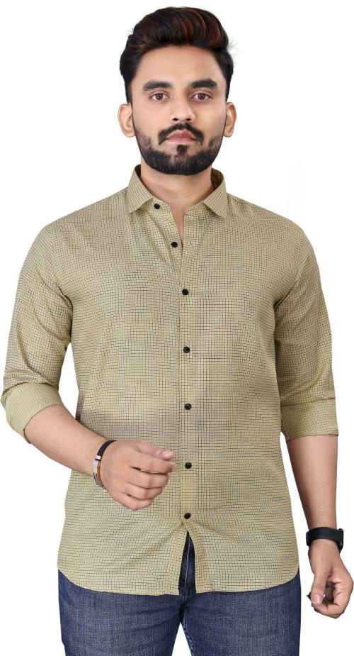 Buy Adwyn Peter Men Beige Checkered Polycotton Single Shirt Online at