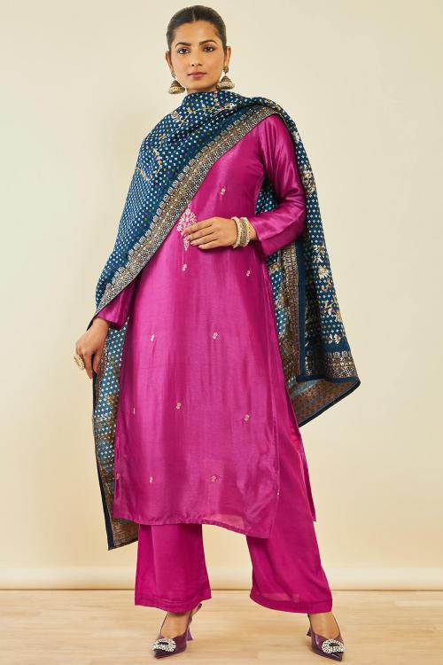 Soch Unstitched Silk Blend Salwar Suit Material Embroidered