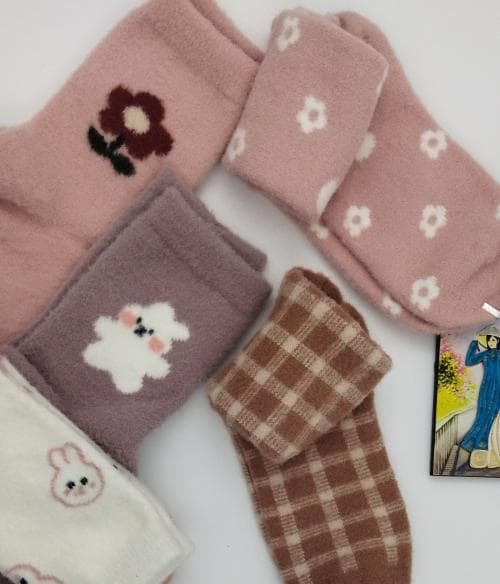 Mishkka-Girls/Women-Woolen Fur-Pastel Soft Shades-Multicolor-Designer Socks (Pack of 3)