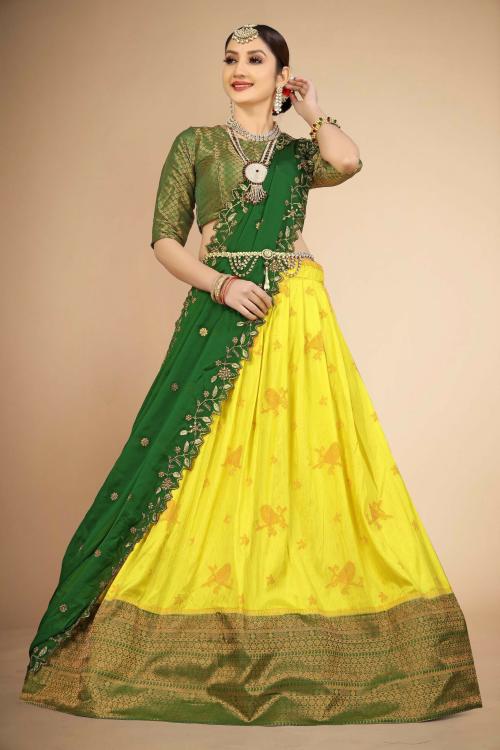 Fabcartz Self Design Soft Silk Lehenga Choli (Yellow) |Beautiful & Latest Design | In Vogue Women Outfits|