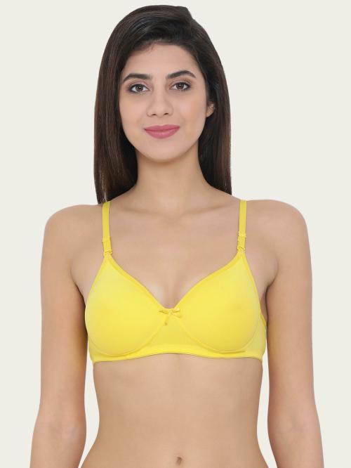Clovia Yellow Solid Cotton Single Push up Bra