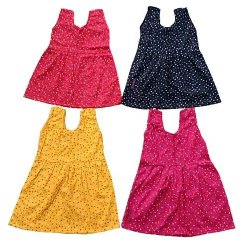 PORICHOY Floral Dot Printed Cotton Frock For Baby Girls Pack Of 4