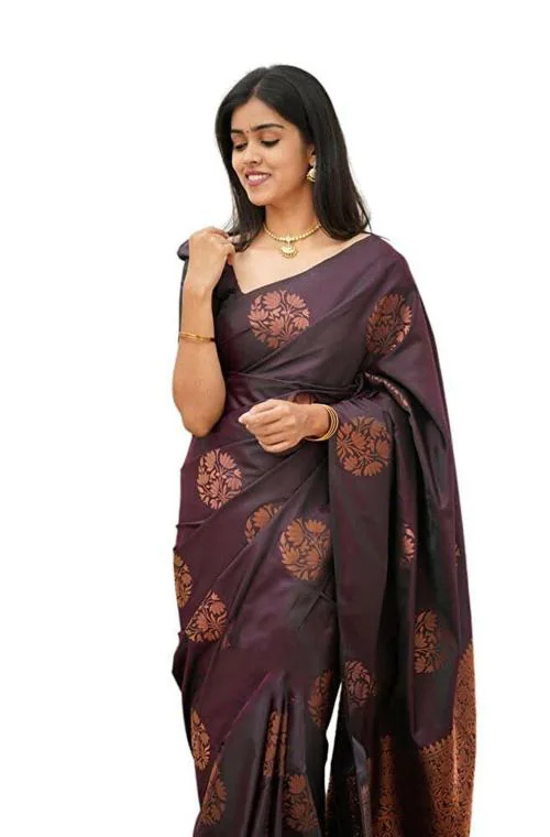 Sidhidata Textile Women's Banarasi Soft Silk Saree With Unstitched Blouse Piece (Free Size) Maroon
