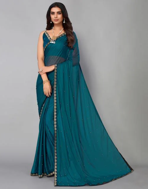 Siril Lycra Blend Green Color Saree with Blouse piece | sarees for Women| saree | sarees
