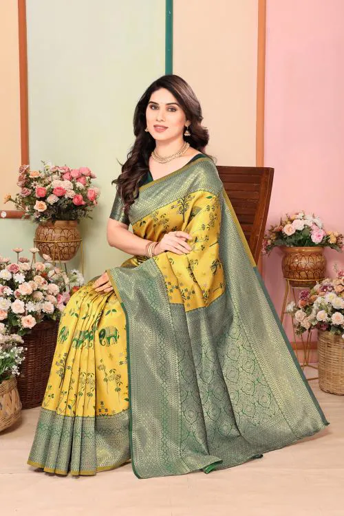 Om Shantam sarees Gold Woven, Self Design Kanjivaram Banarasi Silk Sarees