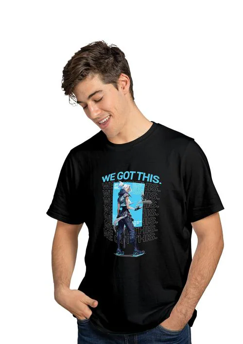 Lups Men And Women Black Valorant Jett Digital Printed Cotton T-Shirt (M)