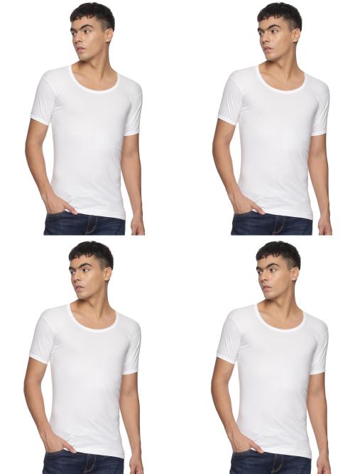 White Rose Men Cotton Half Sleeve White Vest 80 Cms Pack of 4