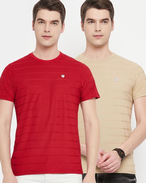 OGEN Men's Pack of 2 Cotton Blend Half Sleeves Striper Round Neck T-shirt