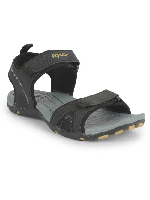 Aqualite Mens Black, Gold Sports Sandals