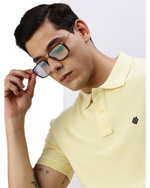 Mens Canary Yellow Solid Polo Collar T-Shirt