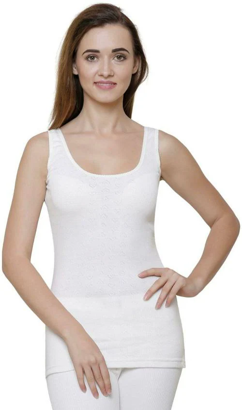 Bodycare Gold Womens White Solid Cotton Thermal Tops
