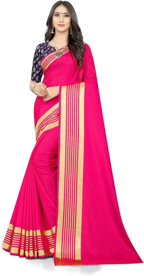 AANZIA Women Pink Solid Pure Silk Saree