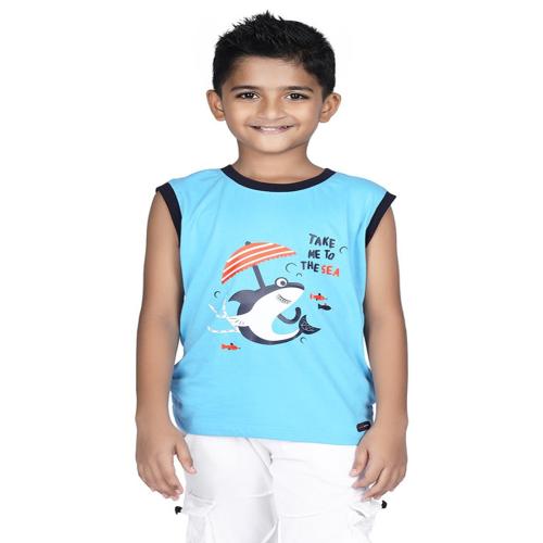 CRAZYPENGUIN ELITE Boys Stylish Half Sleeve Round Neck T-Shirt for Kids Baby Boy Chest Print Cotton Tees | Sky Blue (3-4 Years)
