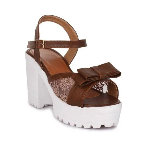 Stepee Stylish Fancy Trendy and Comfortable Brown Heel Sandals for Women & Girls - Wedges | Heeled | Sandals | Block heel | Casual | Formal