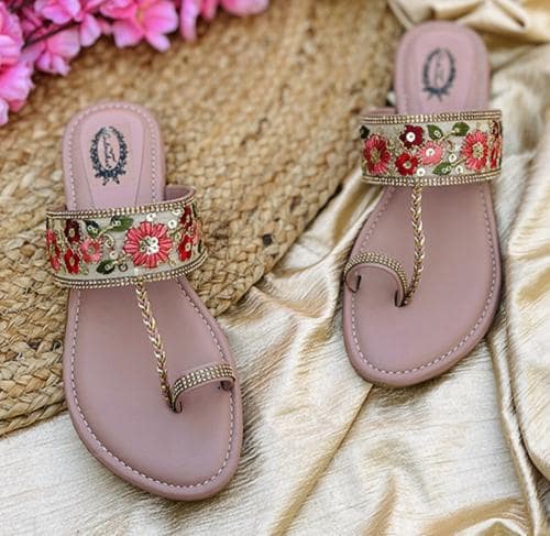 Gulmeren Women's Ethnic Slip-On Flat Chappals, Embellished & Traditional Footwear