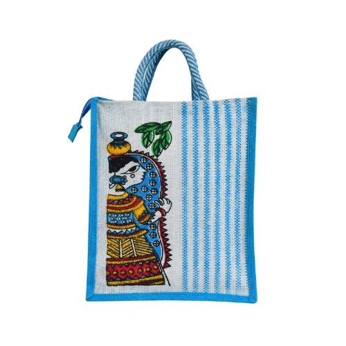 BagVilla Wander Bags Jute Bag | Eco-Friendly & Reusable Jute Bag | Printed Jute Bag for Shopping, Grocery, Picnic, Yoga, Lunch | Sturdy Hand Bag with Zip & Handle for Daily Use | 12x4.5x14 inch