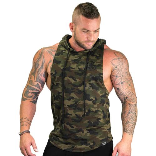 Men Hooded Tank Tops Gym Fitness Bodybuilding Training Sleeveless Hoodie Sweatshirt Singlet Vest Size -XL