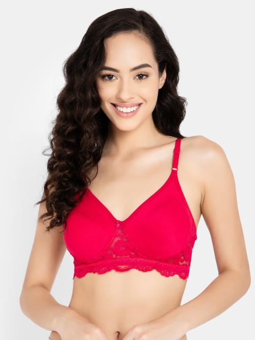 Clovia Pink Solid Cotton & lace Single T-shirt bra