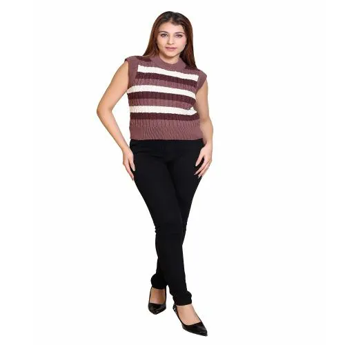 SHOSHI Winter Wear Casual Soft & Warm Cotton Solid Sleeveless Women's Sweater ( Earth )