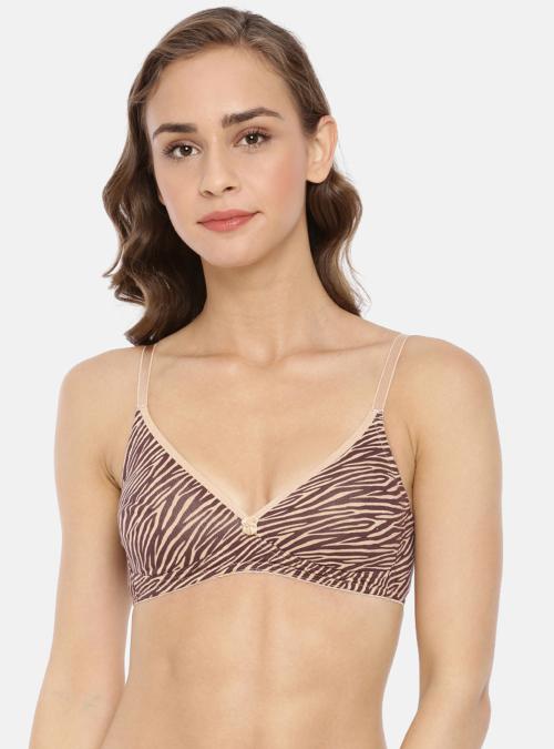 Macrowoman W Series Women Brown Animal Cotton Blend Single Bra