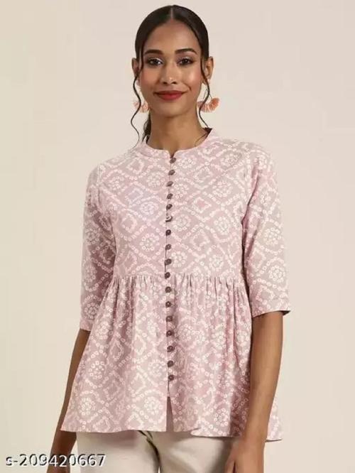 NRVA Women's Stylish Crepe Tops & Tunics - Vibrant Printed Three-Quarter Sleeve Collection- Large