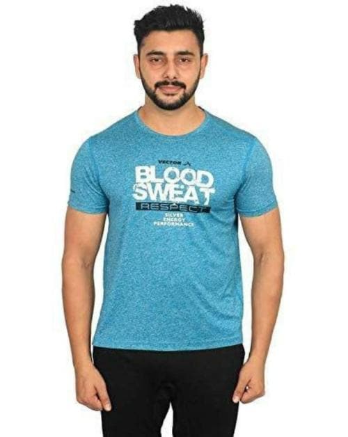 VECTOR X Men Blue Printed Polyester Round Neck T-shirt
