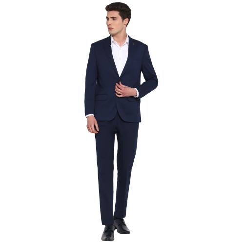 RED CHIEF TOP BRASS Business Fit Polyester Viscose Elastane Blue Solid Formal Suit for Men