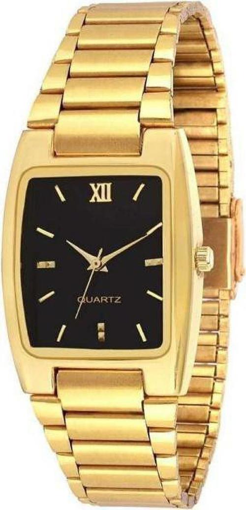 Missfox Analog Black Dial Gold Strap Watch For Men